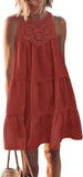 Fongt Summer Sleeveless Dresses Casual Sleeveless A-Line Hierarchal Swing Vest Skirt Beach Vacation Mini