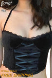 Women Sleeveless Camisole with Adjustable Bandage Lace Backless Sexy Mesh Perspective Summer Clothing Club