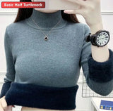 Turtleneck Slim Sweater Womem Warm Poleras Plush Lined Thicken Knit Pullover Korean Pulls Soft Knitwear Jumper Sueter
