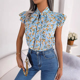 Fongt Shooting Spring And Summer Leisure Flowers And Wood Ears With Bow Chiffon Shirt Women's Clothing