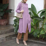 ZANZEA Women Full Sleeved Muslim Blouse Islamic Clothing Fashion Buttons Down Solid Long Blouse Tops Kaftan Casual Solid Blusas 703-1-Outfit