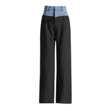 Fongt Commuting Style In The Fall Of 2025 New Denim Splicing Trousers Design Wide-Legged Bumpy Casual Pants