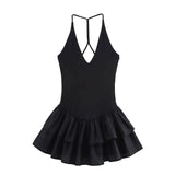 Fongt Women's Clothing Explosive Temperament Fashion Splicing Hanging Neck Dress