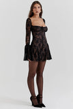 Long Sleeve Lace Square Neck Mini Dress-Outfit