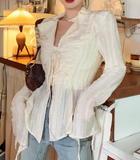 Front Tie Ruffle Long Sleeves Blouse-Outfit