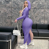 Fongt Solid Color Tight Dress Socialite Wind Long Style Step Buttock Skirt Long Sleeve Dress Woman-Outfit