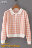 Short Plaid Sweater Korean Style Pullover Women Knitted Top 2023 Autumn Fashion Clothes Cropped Sweaters Sueters De