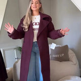 Fongt Women's Explosive Wine Red Loose Collar Long Sleeve Single Button Coat