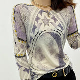 Natural Scenery Printed T-shirt Fashion Letter Animal Contrasting Colors Round Neck Spring Autumn Spliced Slim Pullovers-Outfit
