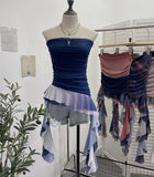 Irregular Bra Vest Wearing A Gradient Mesh Yarn Leaf Side Ribbon Bottom Sleeveless Top Lady
