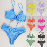 2025 New Multi-Color Solid Color Tie Hanging Neck Bow Body Swimsuit Female