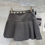 Solid Pleated Mini Skirt With Butterfly Chain-Outfit