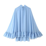 Fongt Women's Explosive Temperament Collar Horns Sleeve Cloak Dress