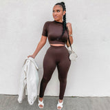 Fongt New Women's Casual Two-Piece Slim Short Sleeve Sports Suit-Outfit