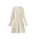 Fongt Women's Autumn New Temperament Light-Cooked Round-Neck Knitted Long Sleeves Mini Dress