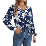 Shooting 2025 Autumn And Winter Casual Hit Color Flower Lantern Sleeve With Chiffon Shirts Women's