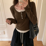 Fake Autumn Blouses With Slim Underwear, Long Sleeves And Short T-Shirts-Outfit