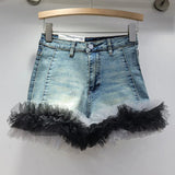 Denim Frill Trim Short-Outfit