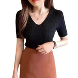 Fongt Summer V V Sweater Women's Jacket New Korean Version Of The Knitted Shirt Inside The Knitted Shirt