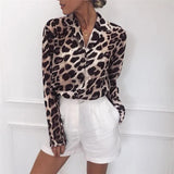 Blouses Shirts Sexy V-neck Long Sleeve Chiffon Blouse Leopard Print Shirt Casual Tops Work Wear Blusas Mujer De Moda