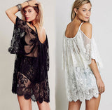 Fongt Women's Solid Color Lace Hook Sunscreen Off Shoulder Sexy Beach Dress Bikini