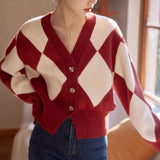 Fongt Autumn Winter New Korean Version Ling V Neck Color Knit Sweater Cardigan Short Small Coat Retro Temperament-Outfit