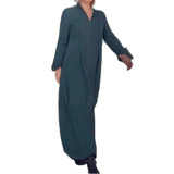 Fongt Autumn And Winter New Leisure Loose Solid Color V Collar Long-Sleeved Dress