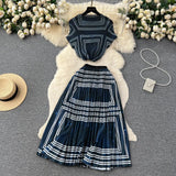 Blooming Printed Skirt Suit Women's New Thread Temperament Half-high Collar Top + Pleated Skirt Two-piece Set-Outfit