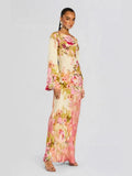 Fongt Middle East Women's Dress Prints Long-Sleeved Horns Long Dress Evening Dress