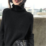 Turtleneck Knitted Sweater Women Solid Winter Thicken Jumper Ladies Casual Tops Oversize Korean Bottoming