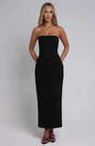 Solid Strapless Bodycon Midi Dress-Outfit
