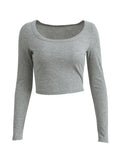 Solid Color Long Sleeve Knit Crop Top-Outfit