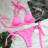 Fongt New Bikini Crystal Diamond Bikini Solid Color Strap Swimsuit High End Sexy Female Swimsuit