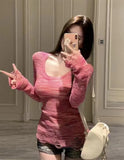 Pure Round-Necked Long-Sleeved Sweater With A Broken Hole With A Bottomed Sweater And A Gradually Slimmed Pullover-Outfit