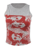 Gothic Screen Print Crop Tank Top-Outfit