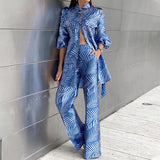 Fongt Spot Spring 2023 New Fashion Women's Print Long Sleeve Jacket Straight Leg Trousers Two-Piece Set-Outfit