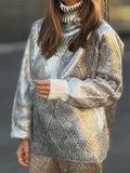 Loose High Neck Knitting 2024 Spring Pure Color Perm Gold Diamond Pattern Jacket Elegant Sweater-Outfit