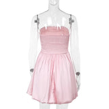 Satin Puff Ruched Tube Mini Dress-Outfit