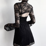 Horn Sleeve Black Collar V Inner Blouse The Court Tight Long-Sleeved Perspective Lace Bottomed Shirt-Outfit