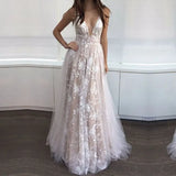 Fongt Summer New Women's Dress Sexy Lace Lace Deep V Sleeveless Evening