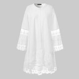 Women's Dress Mid-Claf Vestido De Mujer2022 Summer Lace Patchwork Sundress Casual Flare Sleeve Female White Shirt