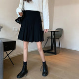 Knitted Pleated Long Mini Skirt-Outfit