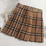 Brown Plaid Pleated Mini Skirt-Outfit