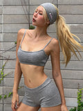 Fongt Casual Style Simple Gray Knitted Sling Vest Shorts Two Sets Of Hottie Tight Suit