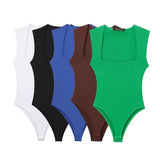 New Square Collar Solid Color Slim Sexy Sleeveless Jumpsuit 3905008-Outfit