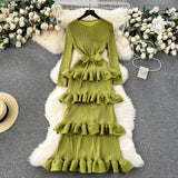 Fongt Banquet Dress High-End Light Luxury Niche Lotus Leaf-Side Cake Dress Heavy Industry Folds Long