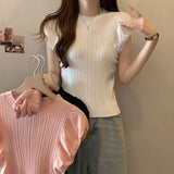 Fongt Design Wood-In-Eared T-Shirt For Women's Summer New French Retro Inss Headset Thin Short-Sleeved