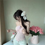 Fongt Three-Dimensional Mesh Yarn Pure Color Flower Sling Female Summer New Tight Vest Sweet Spicy Sleeveless