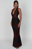 Women's 2023 Summer Temperament Print V Neck Sexy Back Dress Long Dress-Outfit