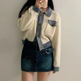Fongt Version Of Chic Oceanic Sleeze Splicing And Smolder Side Color Reduction Small Scent Mixed Color Knitted Open Shirt 2024 Spring And Autumn
